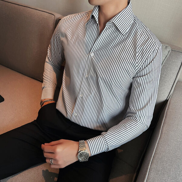 Men's Large V Non-ironing Striped Shirt - Image 6