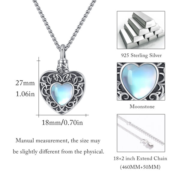 Heart Urn Necklace 925 Silver Moonstone Ashes Necklace Cremation Jewelry - Image 3