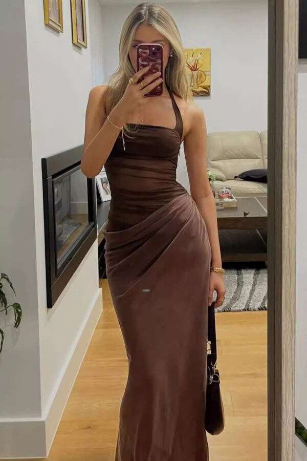 Hot Girl Sexy Mesh Stitching Halter Dress Women - Image 6