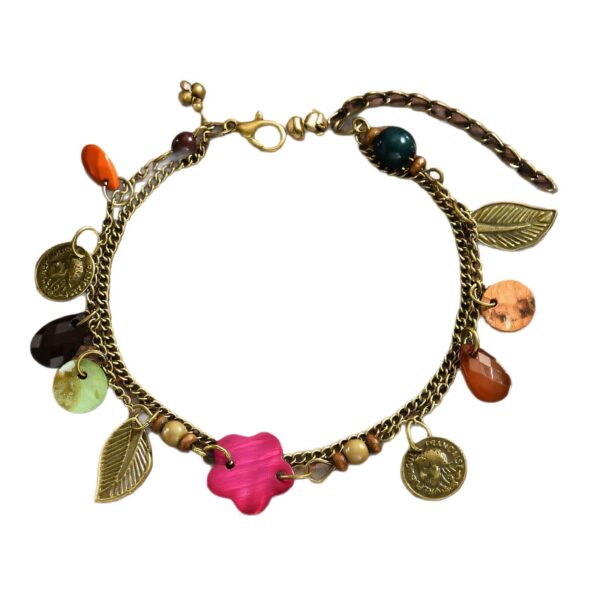 Bohemian Vacation Style Leaf Alloy Opal Anklet - Image 4