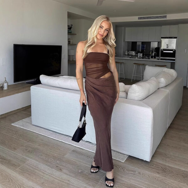 Hot Girl Sexy Mesh Stitching Halter Dress Women - Image 7