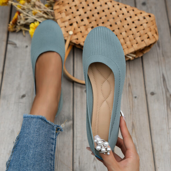 Round Toe Flats Shoes Casual Comfortable Soft Slip On Knit Mesh Shoes For Women - Image 2
