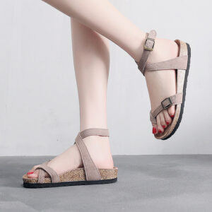 Women's Leather Toe Covering Cork Slippers