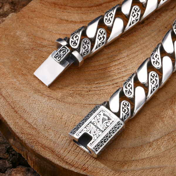 925 Sterling Silver Bracelet Tangcao Pattern Cuban Men Thick Type - Image 2