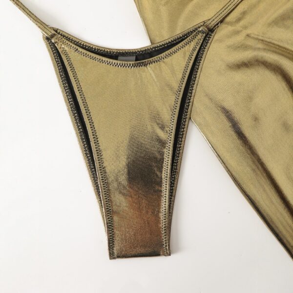 Women's Bronzing Fabric Top Halter Strap Swimsuit Set - Image 3
