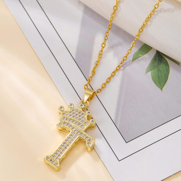 1PCS Fashionable Gold Diamond Crown Uppercase Letter Popular Pendant Necklace Suitable For Daily Use Festivals Parties Gifts Jewelry Set - Image 6