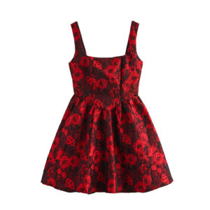 Backless Bow Decorative Jacquard Sling Dress
