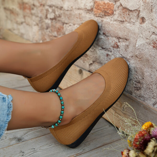 Round Toe Flats Shoes Casual Comfortable Soft Slip On Knit Mesh Shoes For Women - Image 3