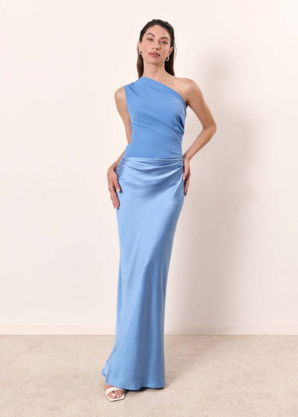 Solid Color Diagonal Collar Backless Sheath Casual Dress - Image 6