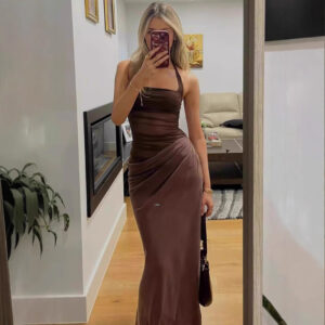 Hot Girl Sexy Mesh Stitching Halter Dress Women