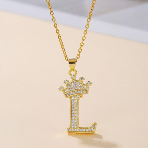 1PCS Fashionable Gold Diamond Crown Uppercase Letter Popular Pendant Necklace Suitable For Daily Use Festivals Parties Gifts Jewelry Set - Image 4