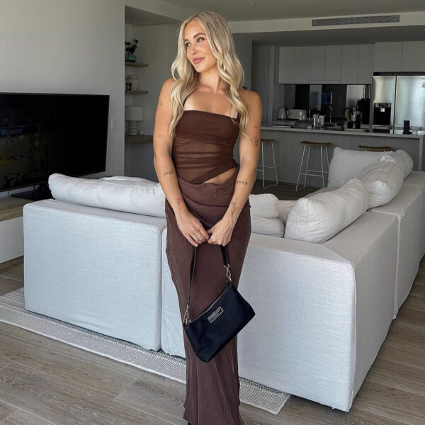 Hot Girl Sexy Mesh Stitching Halter Dress Women - Image 4