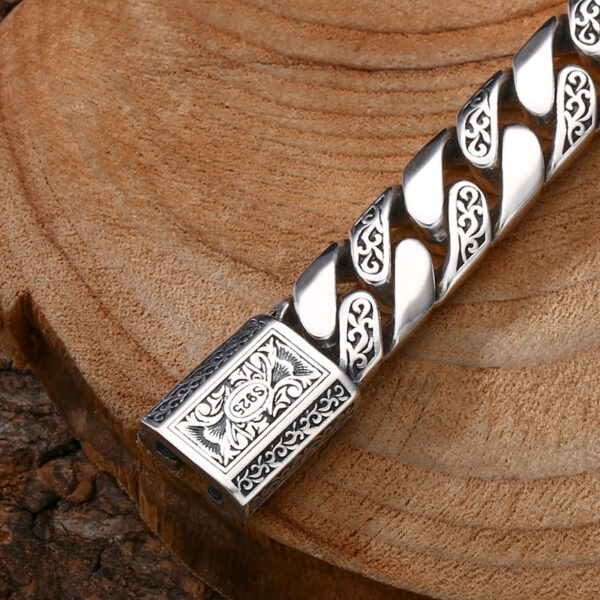 925 Sterling Silver Bracelet Tangcao Pattern Cuban Men Thick Type - Image 5