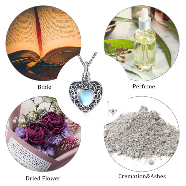 Heart Urn Necklace 925 Silver Moonstone Ashes Necklace Cremation Jewelry - Image 2