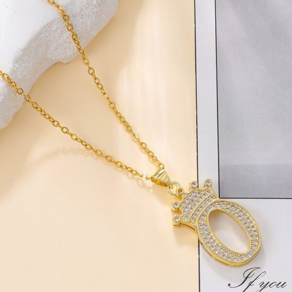 1PCS Fashionable Gold Diamond Crown Uppercase Letter Popular Pendant Necklace Suitable For Daily Use Festivals Parties Gifts Jewelry Set - Image 9
