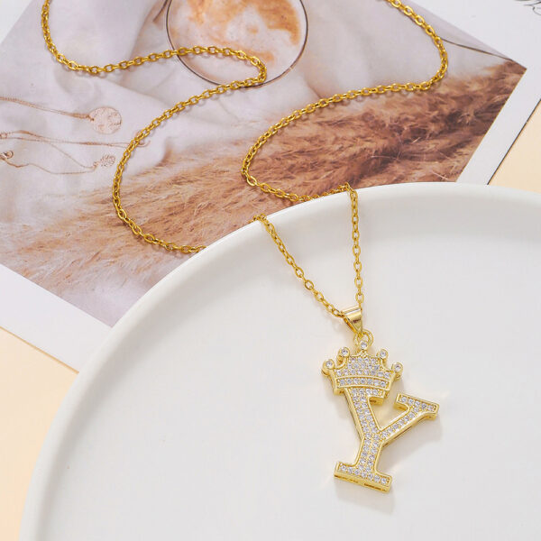 1PCS Fashionable Gold Diamond Crown Uppercase Letter Popular Pendant Necklace Suitable For Daily Use Festivals Parties Gifts Jewelry Set - Image 7