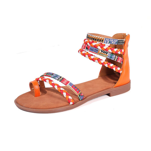 Ethnic Style Flat Sandals Summer Clip Toe Colorful Weave-straped Shoes With Back Zipper Women's Bohemian Beach Shoes - Image 8