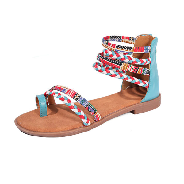 Ethnic Style Flat Sandals Summer Clip Toe Colorful Weave-straped Shoes With Back Zipper Women's Bohemian Beach Shoes - Image 7