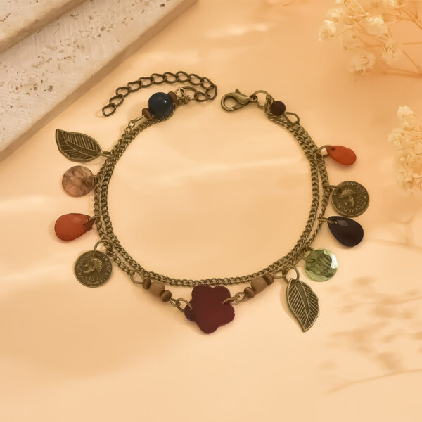 Bohemian Vacation Style Leaf Alloy Opal Anklet - Image 6