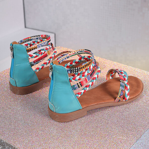 Ethnic Style Flat Sandals Summer Clip Toe Colorful Weave-straped Shoes With Back Zipper Women's Bohemian Beach Shoes - Image 6