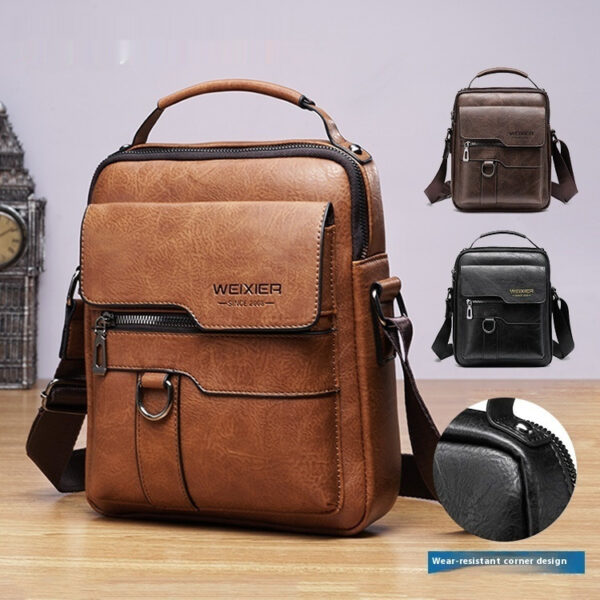 Popular Men's Messenger Bag One Shoulder Retro Business Backpack PU Leather Flaps Crossbody Bags Business Flap Male Solid Travel Bag - Image 9