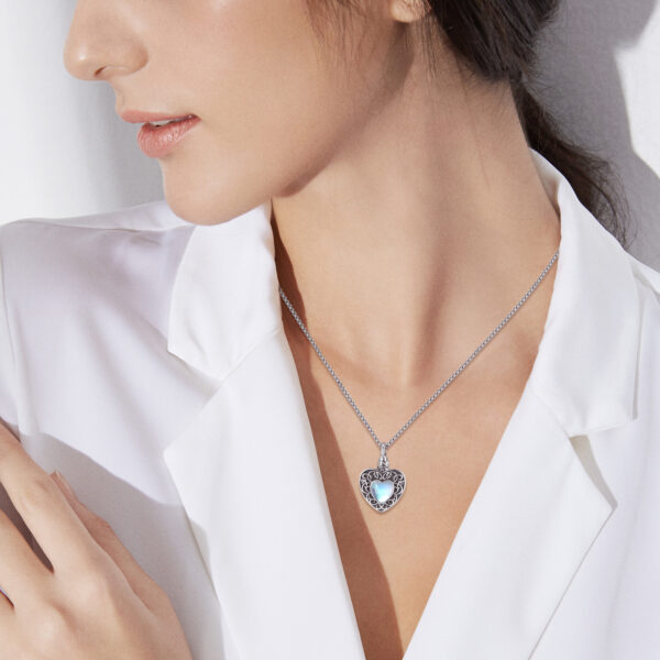 Heart Urn Necklace 925 Silver Moonstone Ashes Necklace Cremation Jewelry - Image 4