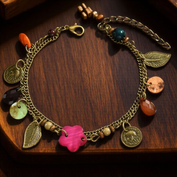 Bohemian Vacation Style Leaf Alloy Opal Anklet - Image 2