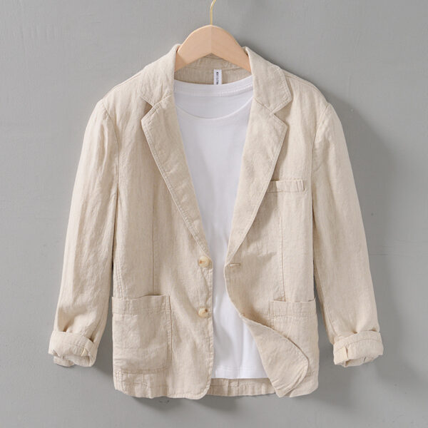 Retro Easy Matching Flat Collar Linen Suit - Image 5