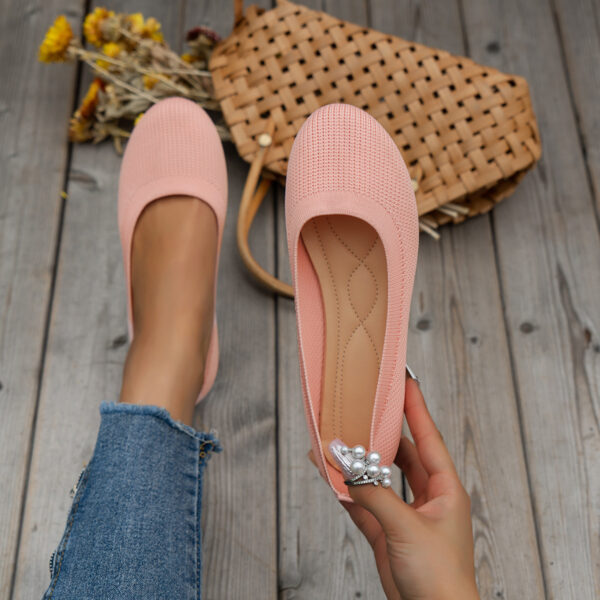 Round Toe Flats Shoes Casual Comfortable Soft Slip On Knit Mesh Shoes For Women - Image 4