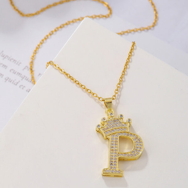 1PCS Fashionable Gold Diamond Crown Uppercase Letter Popular Pendant Necklace Suitable For Daily Use Festivals Parties Gifts Jewelry Set - Image 8