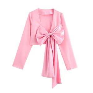 Niche Design Bow Decoration Long Sleeve Shirt Sweet Elegance