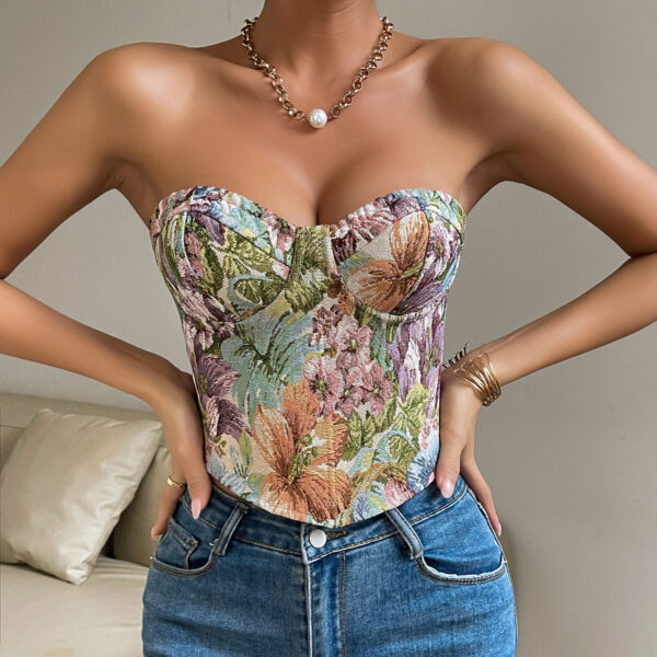 Y2K Floral Print Tube Vest Top With Back-tied Design INS Fashion Crop Corset Tank For Women Clothing - Image 5