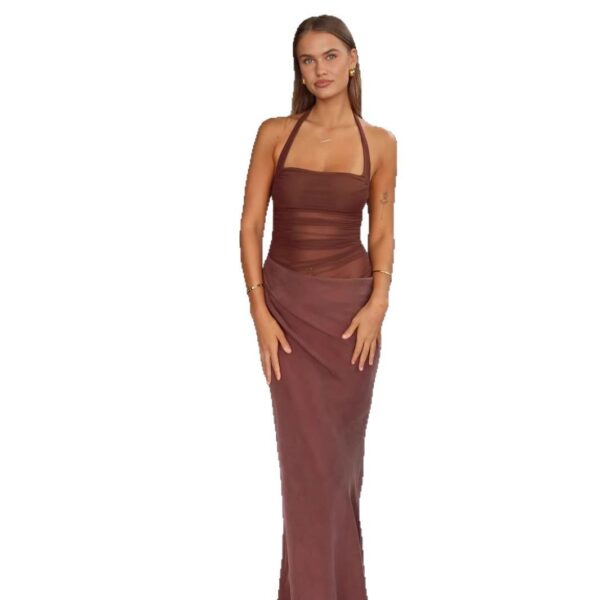 Hot Girl Sexy Mesh Stitching Halter Dress Women - Image 2