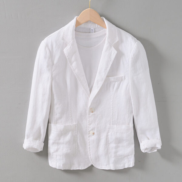 Retro Easy Matching Flat Collar Linen Suit - Image 3