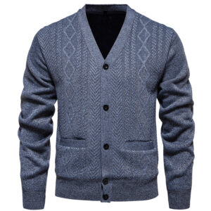Cardigan Men's Long-sleeved Striped Sweater Fall Winter Coat Versatile Top
